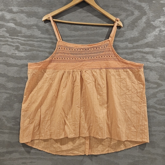 Torrid SZ 3 Peach Cotton Button Up Embroidered Crochet Tank Boxy Loose Fit - Picture 3 of 14